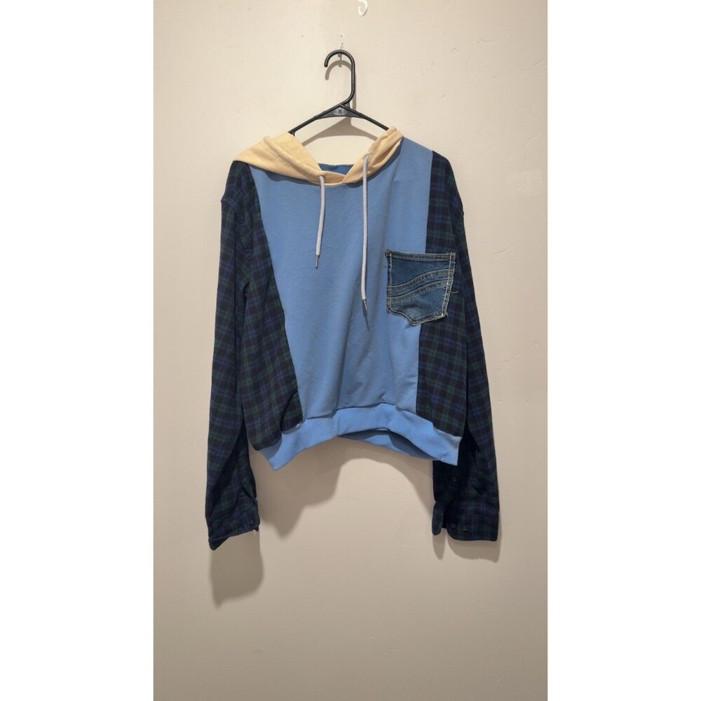 Reworked Upcycle Grunge Oversize Patchwork Ruched  Sweatshirt L/XL